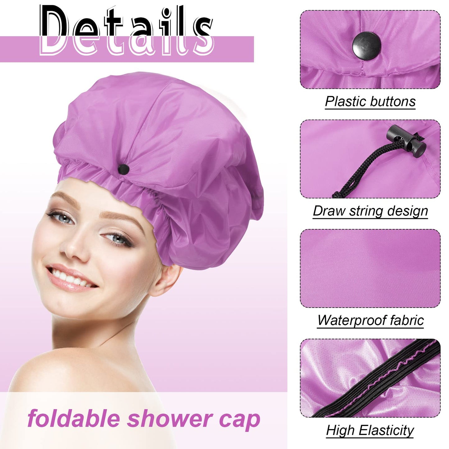 Eurzom 4 Pcs Large Shower Cap for Braids Extra Long Shower Cap for Women Long Hair Locs Foldable Waterproof Reusable XL Hair Bonnets for Dreadlocks Drawstring Bath Caps(Pink, Blue, Green, Purple)