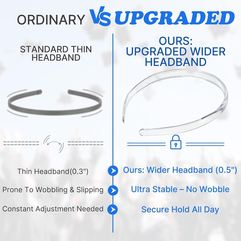 Skiennix Graduation Cap Headband - Firm Anti-Fall Hair Band for Graduates | Clear 2-Pack