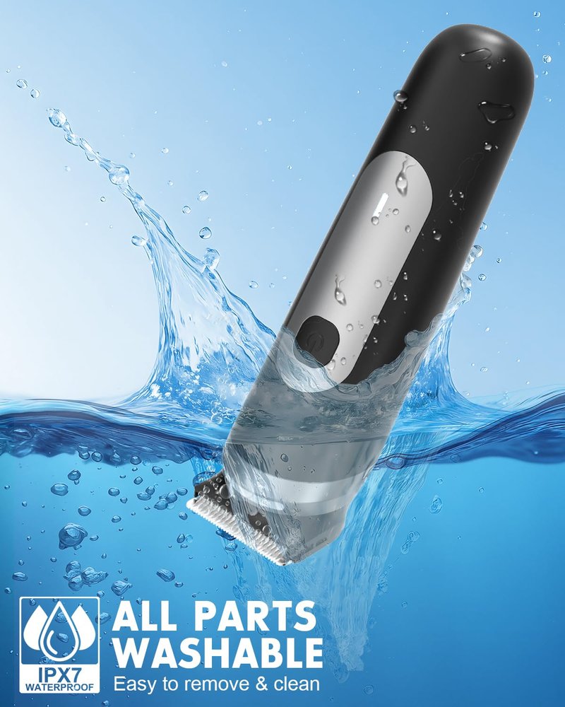 LOBINH Electric Body Hair Trimmer for Men - Pubic Shaver with Ceramic Blades (No Nicks) - Mens Wireless Ball Shaver, Waterproof Wet/Dry Electric Razor, USB Recharge Dock
