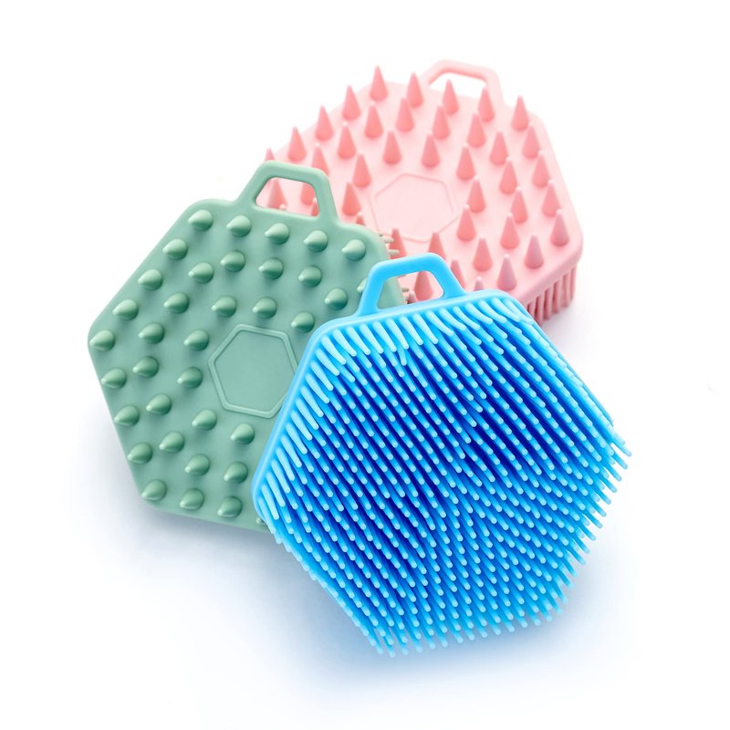Premium Sensory Brush for Kids or Autism,Soft Silicone Body Scrubber,2 in 1 Sensory Room Occupational Therapy Sensory Brushes,Silicone Loofah,Pets Shower Brush Bath Brush Shampoo Brush（Hexagon-Pink）