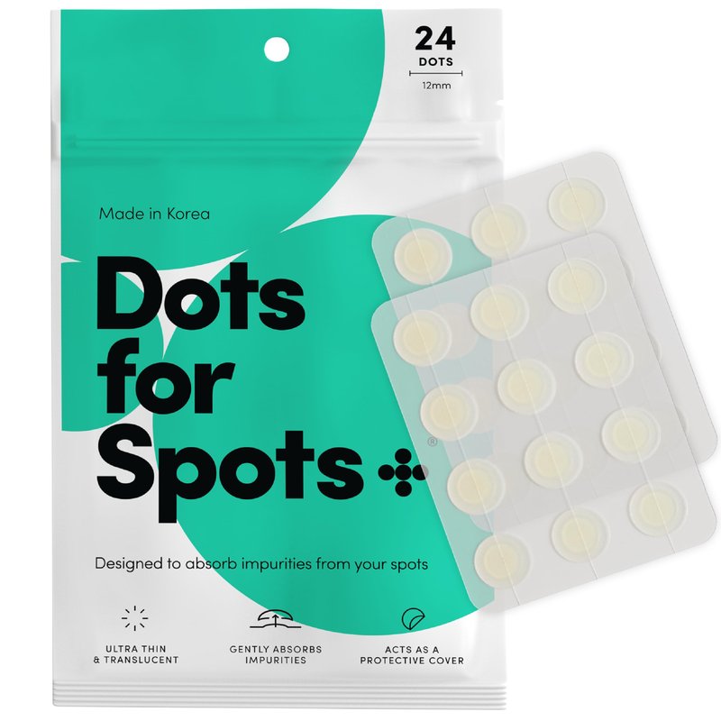 Dots for Spots Patches For Face - Fast Acting, Translucent Hydrocolloid Patches - Made in South Korea - Vegan, Cruelty Free - (24 count)