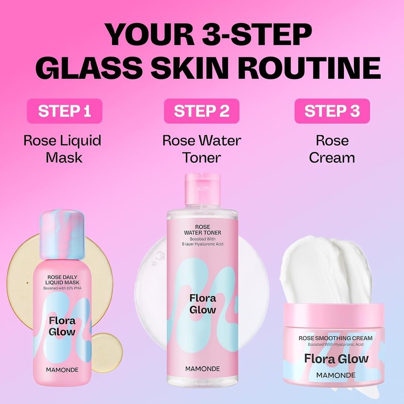 Flora Glow Rose Daily Liquid Mask - Hydrating & Exfoliating Korean Leave-On Face Mask with Hyaluronic Acid & Peptides | All Skin Types