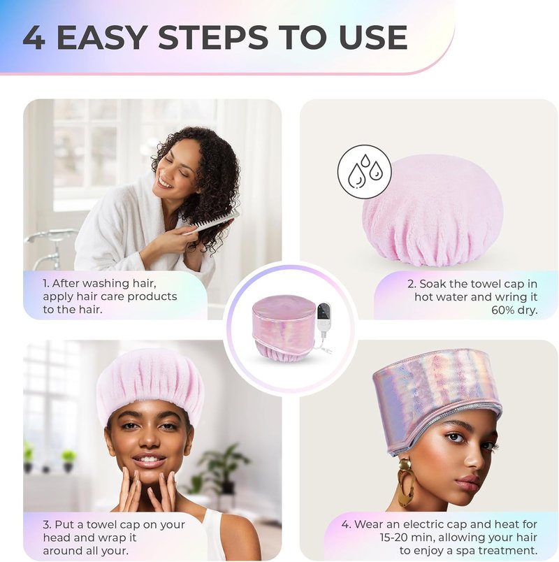 Heating Cap for Deep Conditioning - 10-Level Adjustable Heat | Portable & Waterproof Hair Steamer for Natural Black Hair