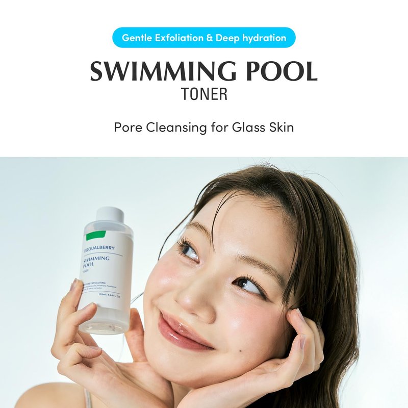 EQQUALBERRY Swimming Pool Toner - Daily Exfoliating & Hydrating Korean Toner for Sensitive Skin | 5.24 Fl Oz (155ml)