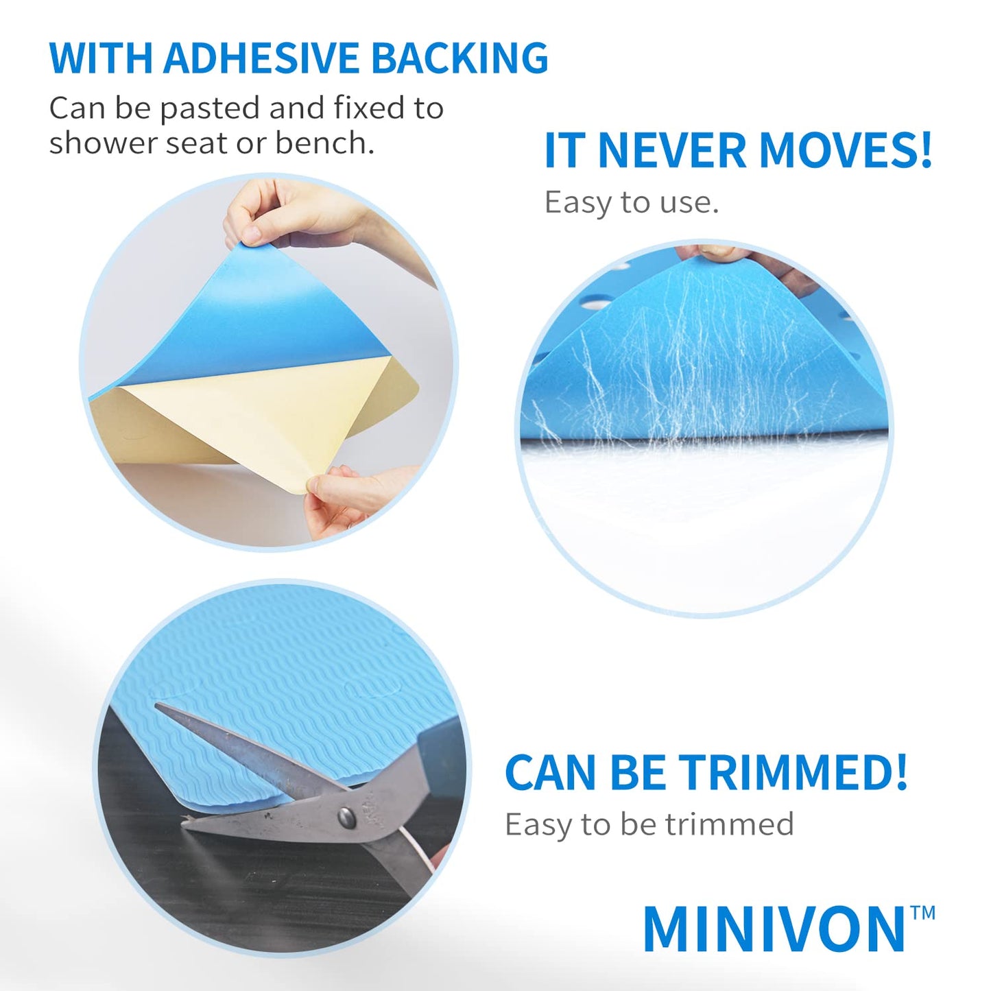 Waterproof Shower Chair Cushion Soft Foam Pad for Shower Seat Inside Bathroom, Non Slip Stripes Surface Bathtub Mat with Stickable Backing, Bath Rug Dry Quickly