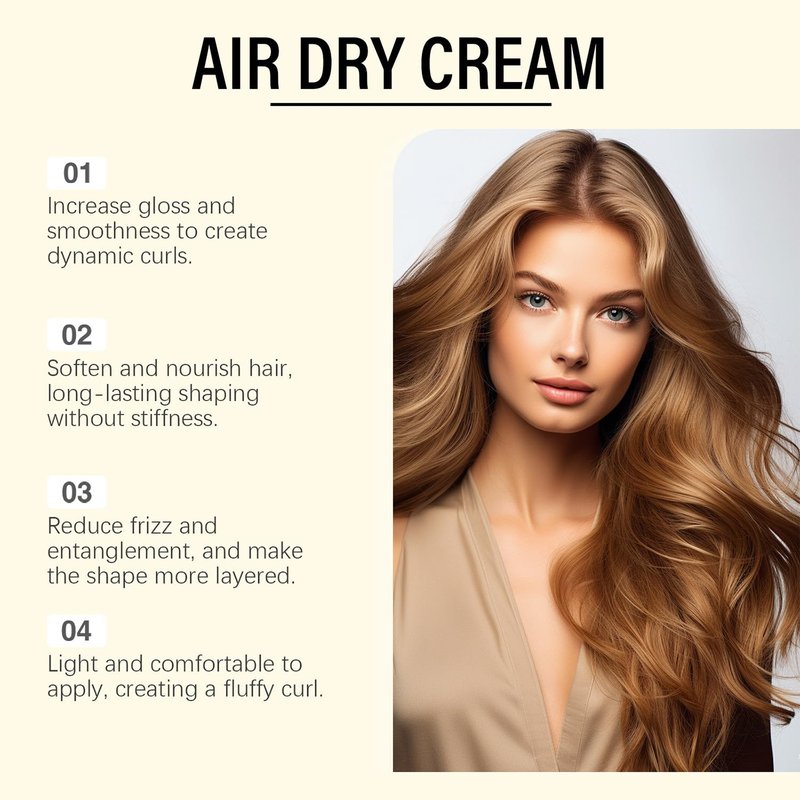 Air Dry Cream for Hair, Frizz Control Styling Cream, Enhances Natural Texture, Smoothens and Defines Hair, Lightweight Moisturizing Formula for Soft Hold and Effortless Air-Dried Look, 4.97 fl oz