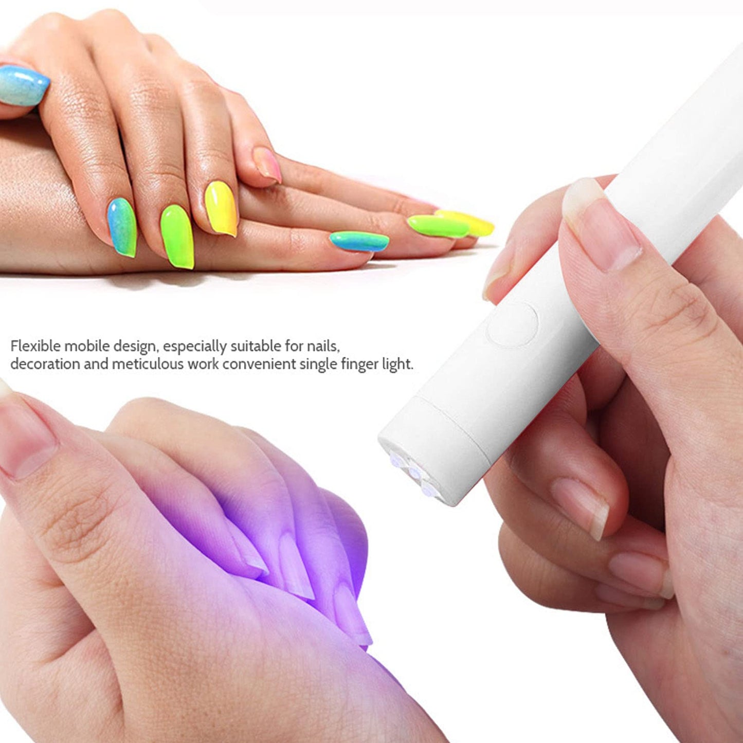 VBESTLIFE UV Gel Nail Lamp, 3W, 3 Led, Nail Dryer Pen Light, 60S Quick Drying, Mini Handheld UV Nail Light, 200mAh, White