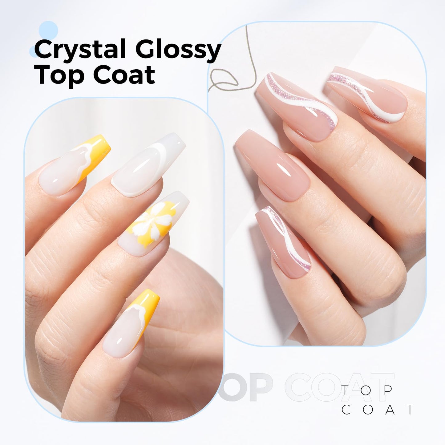 TOMICCA No Wipe Top Coat,15ml Crystal Glossy Gel Top Coat, Soak Off UV LED for Cure Long Lasting High Gloss Clear Top for Nails DIY Manicure Salon Gift for Woman