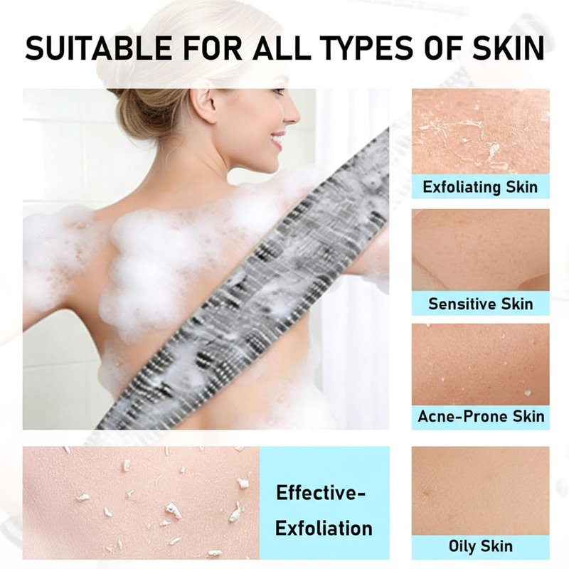 Exfoliating Shower Towel, 47-Inch Extra Long Dual-Sided Exfoliating Towel for Shower, Deep Cleansing & Gentle Exfoliation for Smooth Sensitive Skin (Black+Pink)