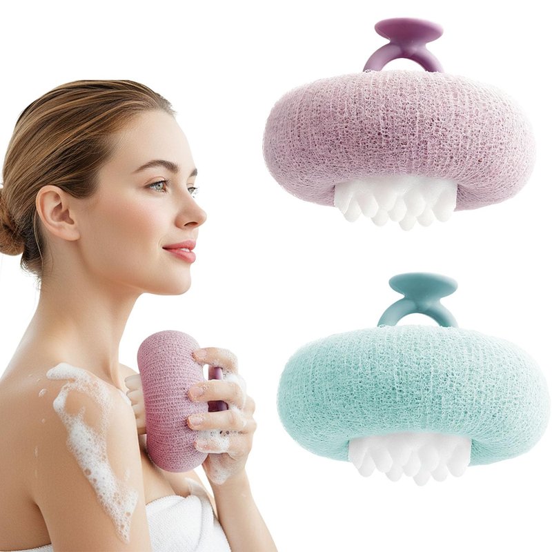 2Pcs Super Soft Sunflower Suction Cup Bath Ball, 2-in-1 Super Soft African Exfoliating Shower Towel Net Sponge Bath Ball, Exfoliating Bath Net Sponge Body Scrubber Shower Ball for Men Women (Purple)