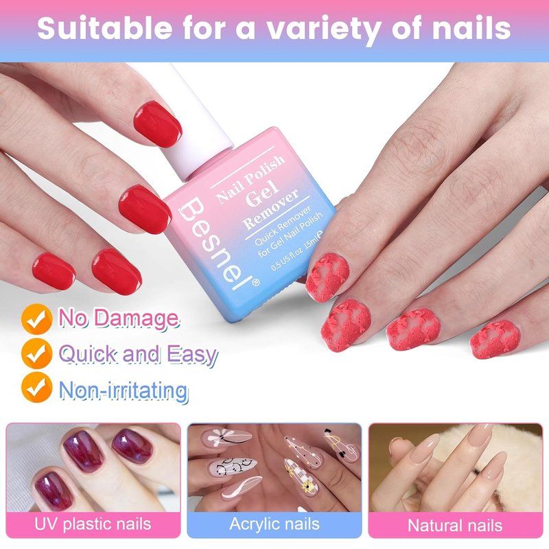 Gel Nail Polish Remover - Professional Non-Irritating Formula for Quick & Easy Removal | Complete Kit with Nail File & Cuticle Pusher