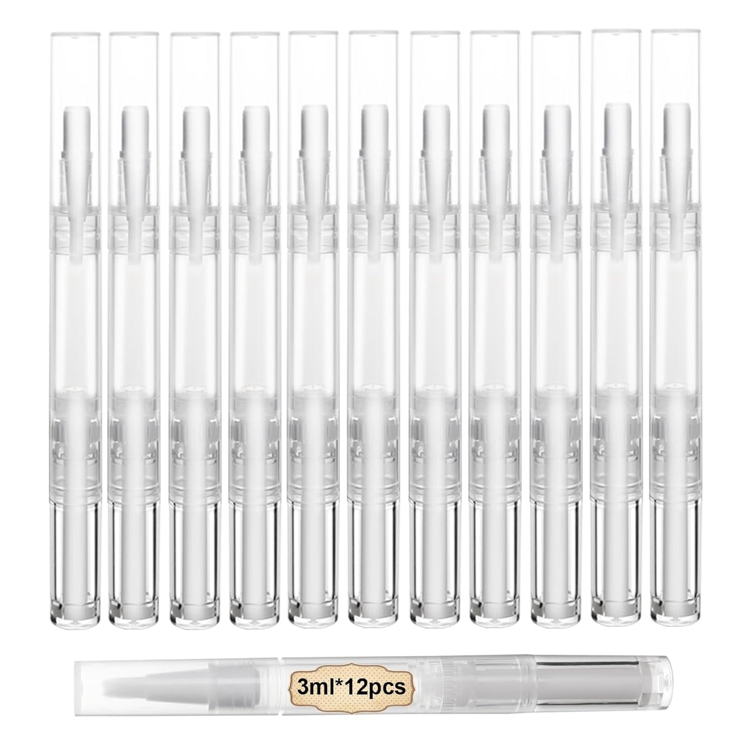 UPZIGS 12 Pcs Cuticle Oil Pens - Fillable 3ml Nail Oil with Brush | Transparent Twist Design