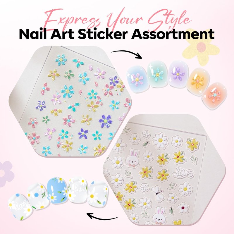 Modelones Flower Nail Stickers - 3D Embossed Colorful Floral Designs for Spring & Easter | 5 Pcs Set