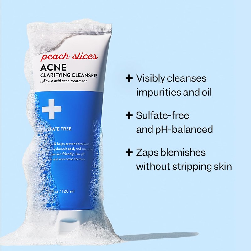 Peach Slices - Acne Clarifying Cleanser (4.05 oz) - 2% Salicylic Acid Acne Treatment - Clear & Prevent Breakouts, Hydrate - Cucumber, Cica, Acerola - Vegan, Cruelty Free, Korean Skin Care & Beauty