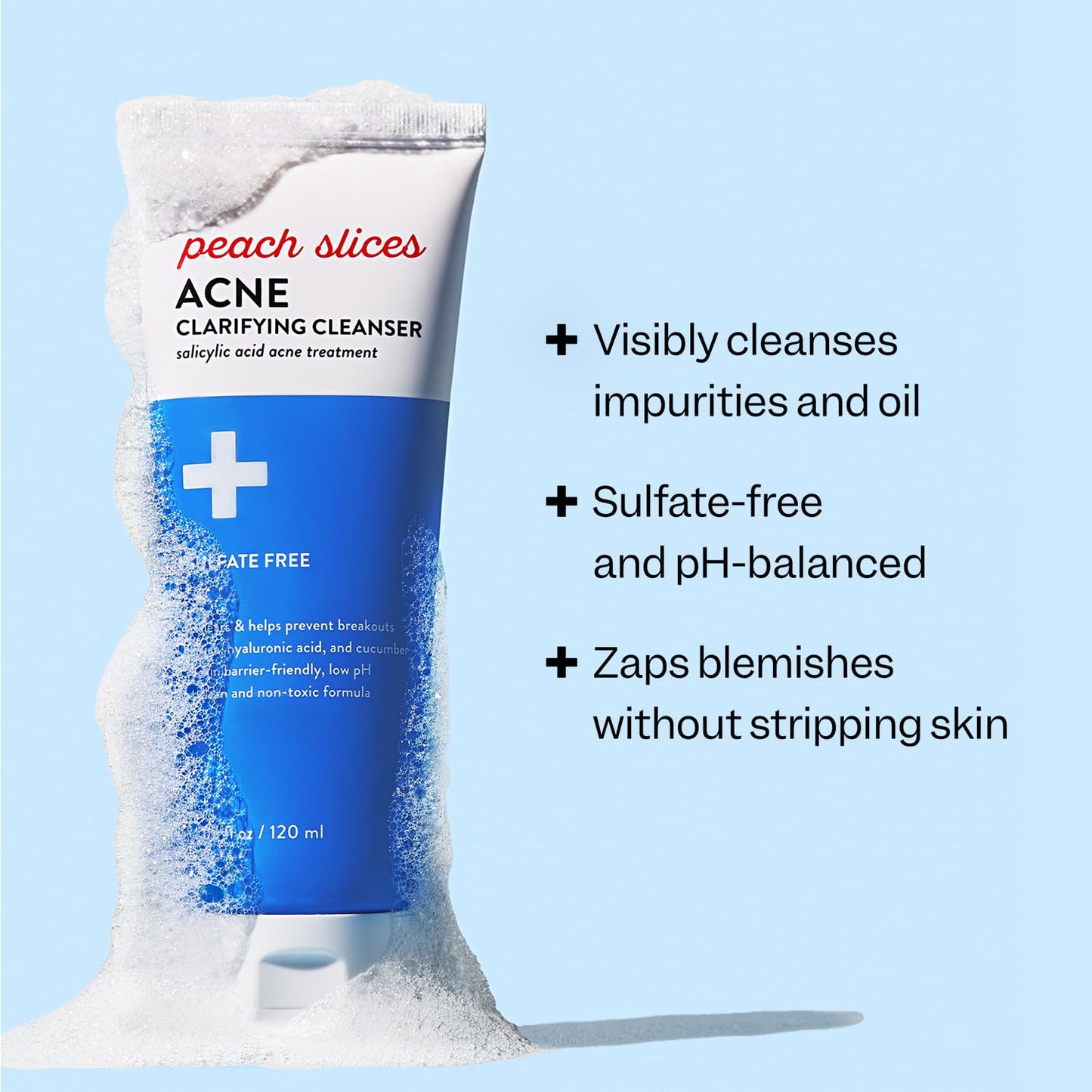 Peach Slices - Acne Clarifying Cleanser (4.05 oz) - 2% Salicylic Acid Acne Treatment - Clear & Prevent Breakouts, Hydrate - Cucumber, Cica, Acerola - Vegan, Cruelty Free, Korean Skin Care & Beauty
