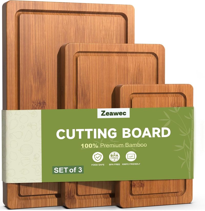 Bamboo Cutting Board Set - 3-Piece Crack-Resistant Chopping Boards with Juice Grooves | Pre-Oiled Butcher Block for Meat, Veggies & Cheese