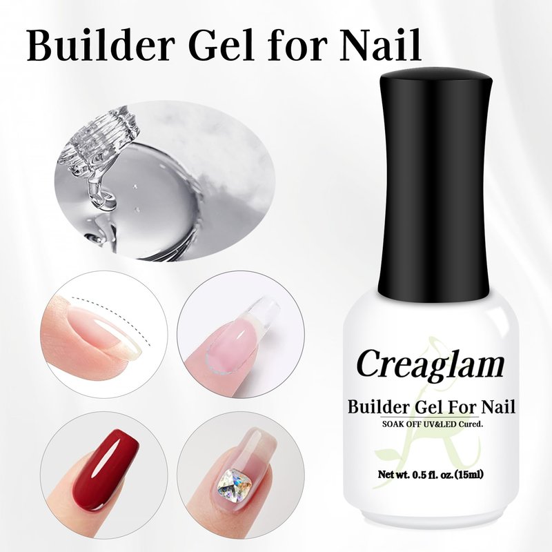 Creaglam Women Builder Gel for Nails: 2Pcs 7 in 1 Clear Builder Nail Gel Set for Fast Nail Art Set DIY Home Manicure - 15ml Extension Strengthener for Nails Art Design