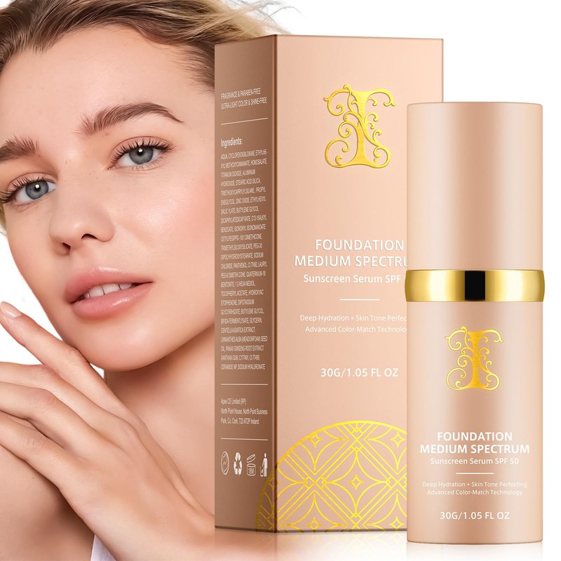 Colour Changing Foundation Liquid 4 in 1, Foundation for Older Women, Hydrating Longwearing & Waterproof Concealer, SPF 50+ Makeup Base Nude Face, Foundation Medium Spectrum for all Skin