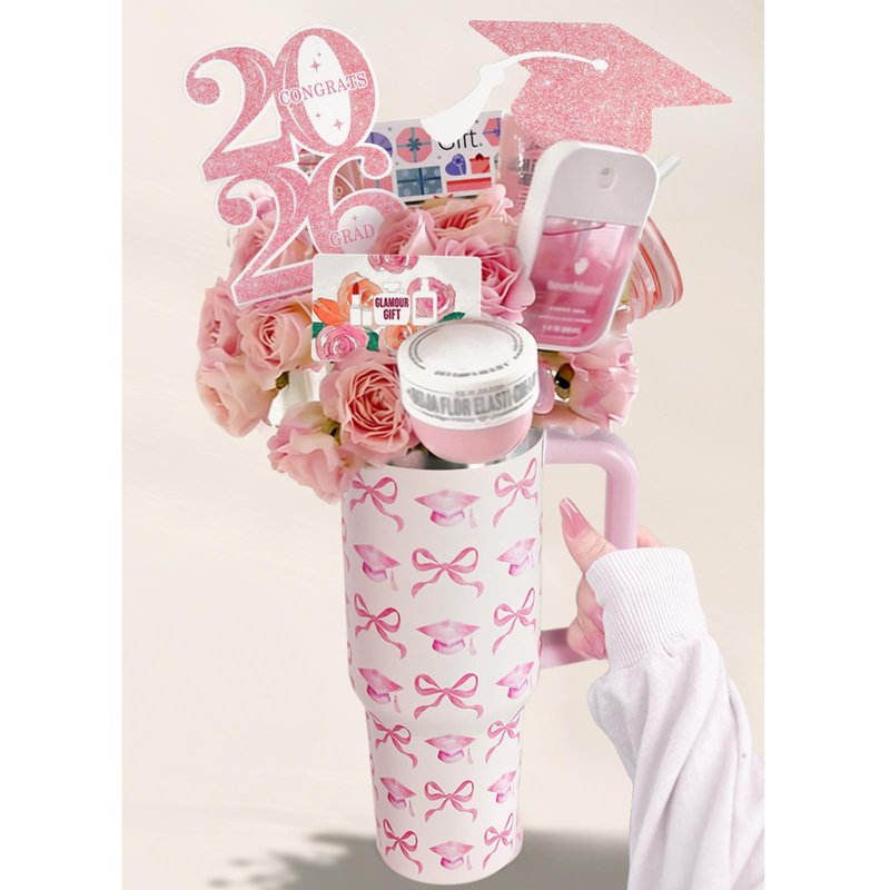 ORIENTAL CHERRY Graduation Gifts - 40oz Tumbler Bouquet Gift Kit - Class of 2026 Gift Ideas for Her Women Girls Funny Congrats Grad Gifts for 6th 8th Middle High School College
