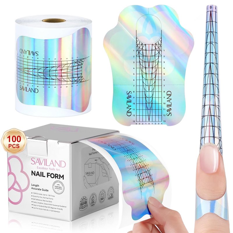Saviland Long Length Reusable Nail Forms - Super Sticky Poly Gel Stencils for Acrylic Nails | Durable Self-Adhesive Design