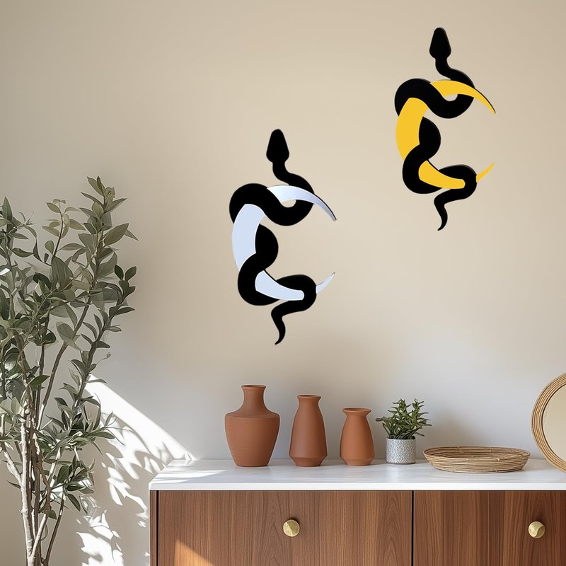 Rifyta Gothic Decor Witchy Decor Snake and Moon Mirror Goth Home Decorations Gothic Wall Art for Bathroom Bedroom Living Room Hallway（Gold and Silver）