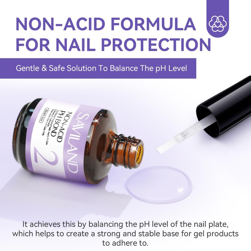 Saviland Nail Dehydrator and PH Bond Set - 15ml* 4 Nail Prep Dehydrate and Acid-free Bond, No Burn Fast Air Dry Nail Prep Set for Superior Bonding Long-Lasting Gel Polish Acrylic Powder
