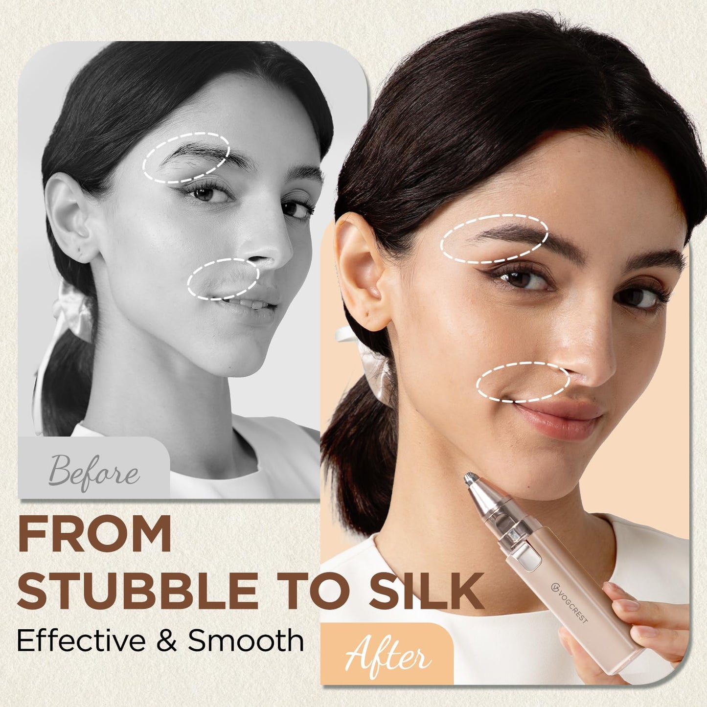 VG VOGCREST Rechargeable Facial Hair Remover for Women: 2 in 1 Electric Facial Body Hair Remover