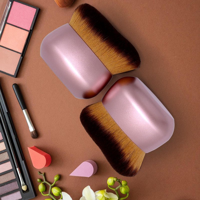 Extra Large Body Makeup Brush For Self Tanner, Leg Makeup &Bronzer Blend,75 mm Wide-headed Kabuki Brush Provides More Even &Pretty Application, Oval Face&Back Makeup Brush, Wet&Dry Use- Pink Rose Gold