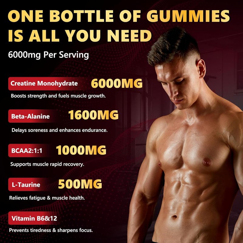 Skiennix Creatine Monohydrate Gummies - 6000mg Sugar-Free Formula for Enhanced Strength & Recovery