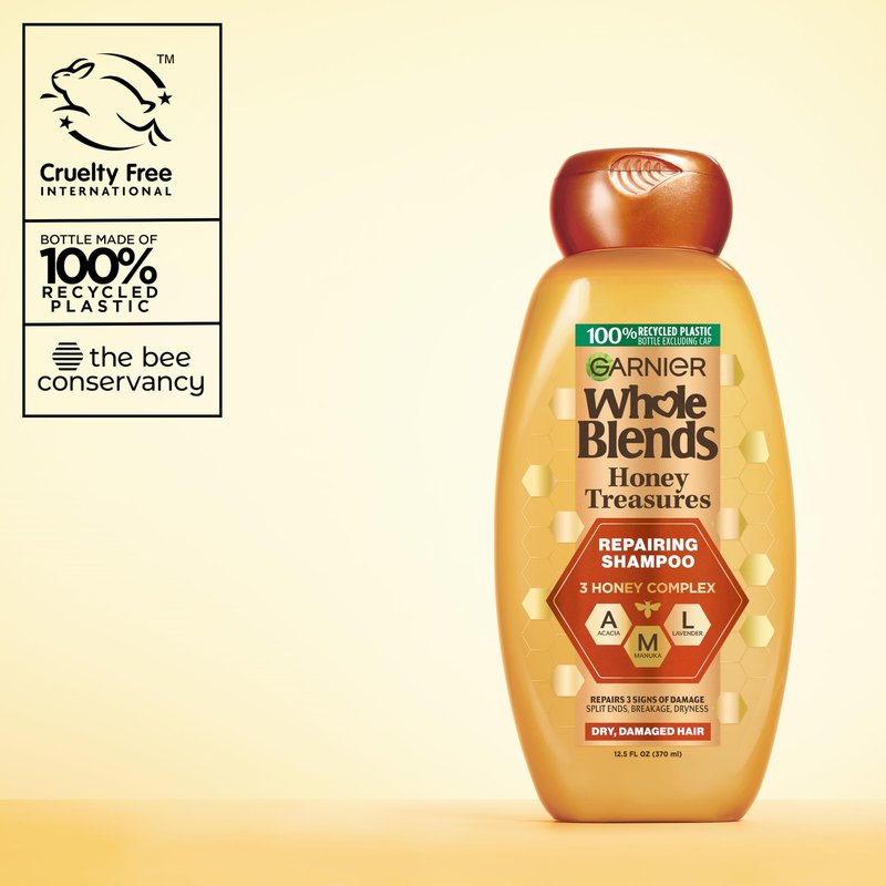Garnier Whole Blends Honey Treasures Repairing Shampoo, Hair Repair Formula for Dry, Damaged Hair with Acacia, Manuka, and Lavender Honeys, 28 Fl Oz (Packaging May Vary)