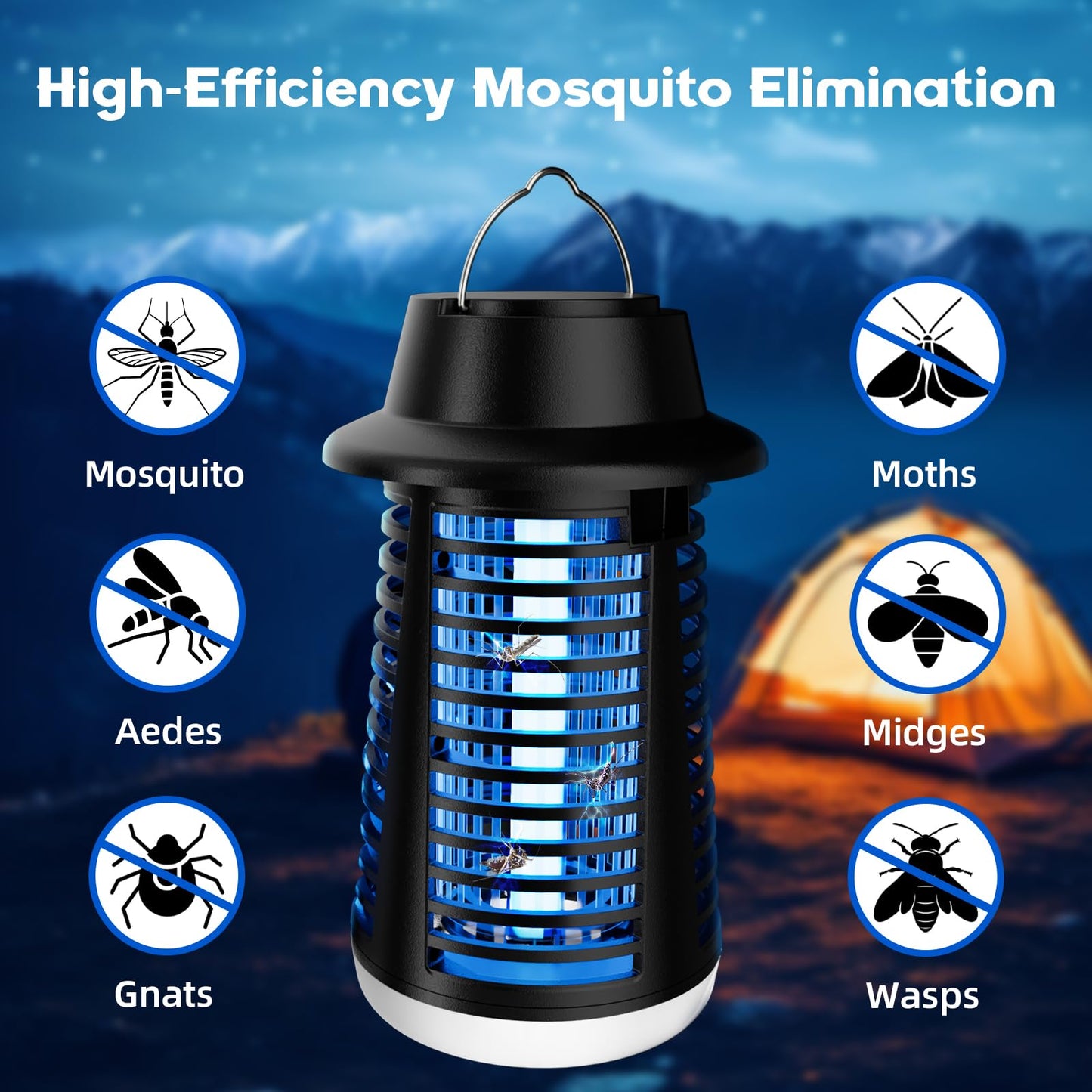 topwowe Bug Zapper Outdoor Indoor, Mosquito Zapper, Fly Trap, Waterproof Insect Killer, 3800V Electric Fly Zapper for Home, Patio, Camping, Kitchen, Black, KN-06