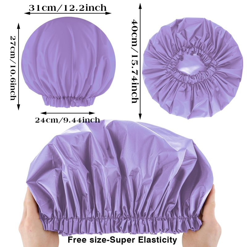 2 PCS Large Shower Cap for Braids - Waterproof Shower Cap for Women, Reusable XL Plastic Shower Caps Jumbo Bath Bonnet for Long Thick Curly Hair, Locs, Twist Braids (Pink, Purple)