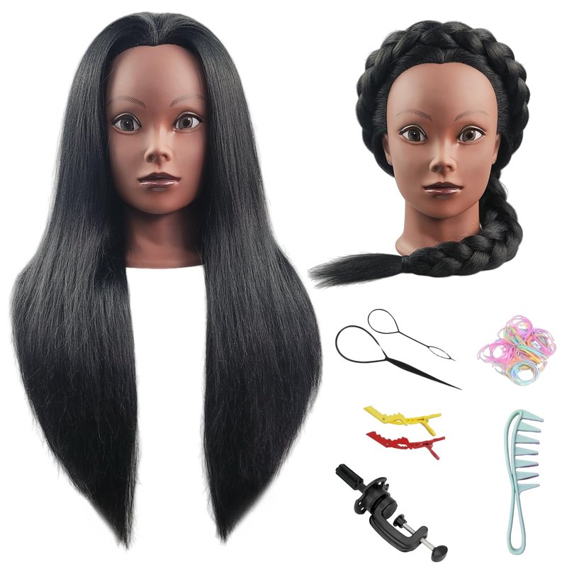 Czrleaty African Mannequin Head for Braiding, Black Mannequin Head with Hair - 21" Training Doll Head for Kids Hair Styling or Braiding Practice
