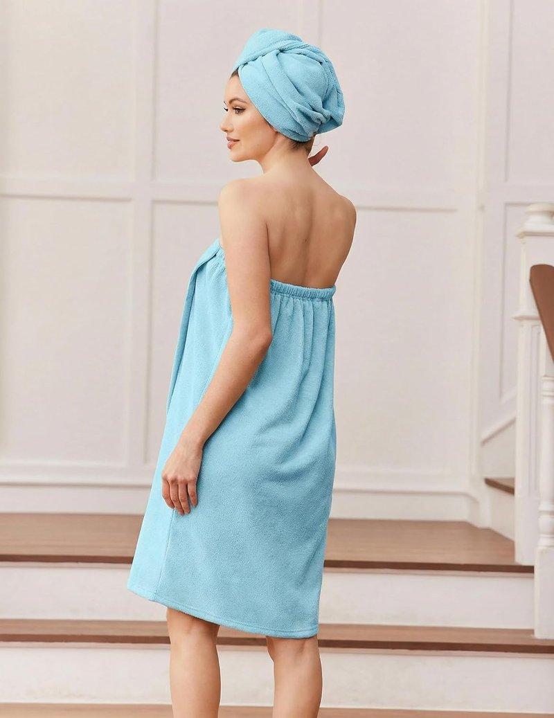 Ekouaer Towel Wrap for Women - Lightweight Knee-Length Spa Bathrobe with Adjustable Closure & Pocket