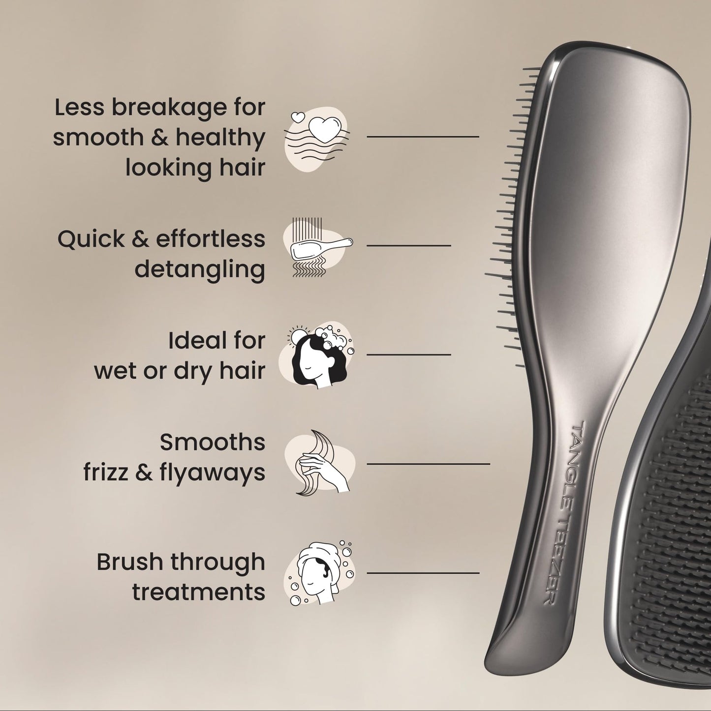 Tangle Teezer Chrome Ultimate Detangler Brush for Wet & Dry Hair, Eliminates Knots & Reduces Breakage for Straight to Curly Hair Types, Gunmetal Silver