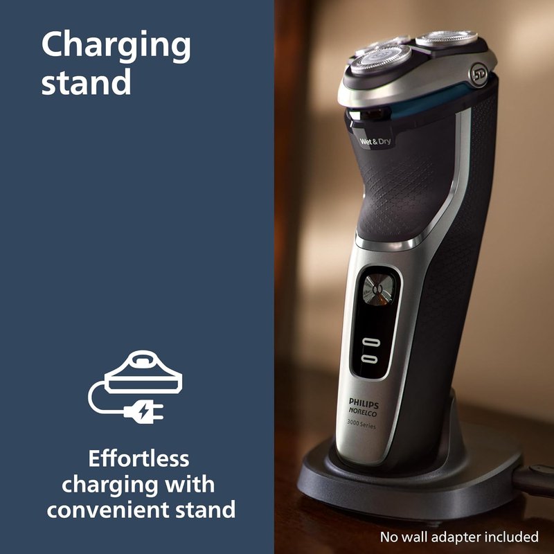 Philips Norelco Shaver 3900 Series - Wet & Dry Electric Shaver with Travel Pouch & Charging Stand - Storm Blue