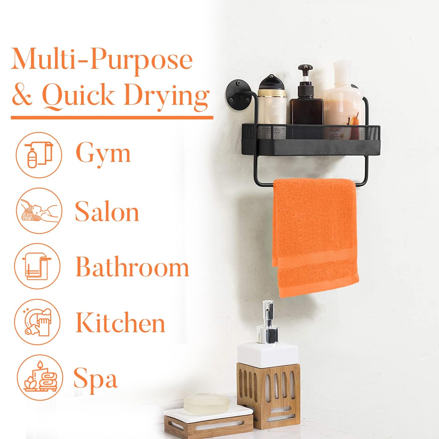 DAN RIVER 12-Pack Premium 100% Cotton Orange Face Towels for Bathroom - Reusable Face Wash Cloths for Showering 12x12 Inches - 550 GSM Super Soft & Absorbent Luxury WashCloths for Body, Spa & Gym