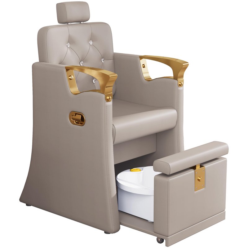 LOUVIXA Pedicure Station for Nail Tech, No Plumbing Pedicure Chair with Massage Pedicure Tub (Grey-Golden)