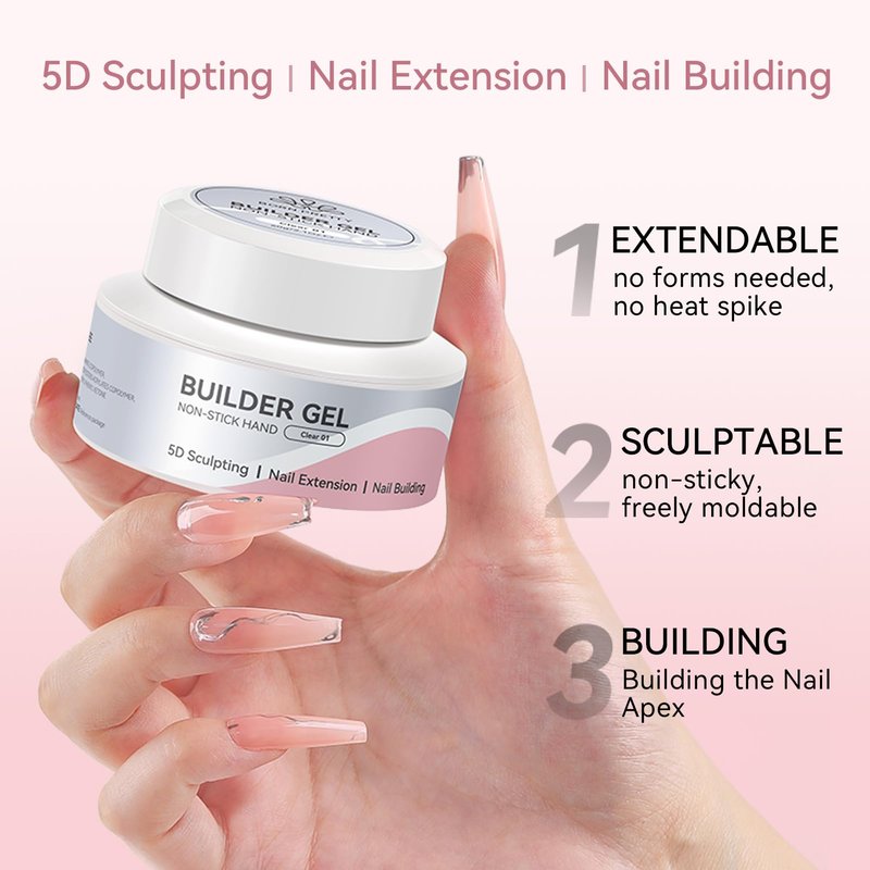 BORN PRETTY Builder Gel for Nails,60g Clear Hard Gel for 3D Sculpting & Nail Extension,Non-Sticky Soak Off U V Gels with Silicone Mold,Salon & Home DIY Nail Art Kit