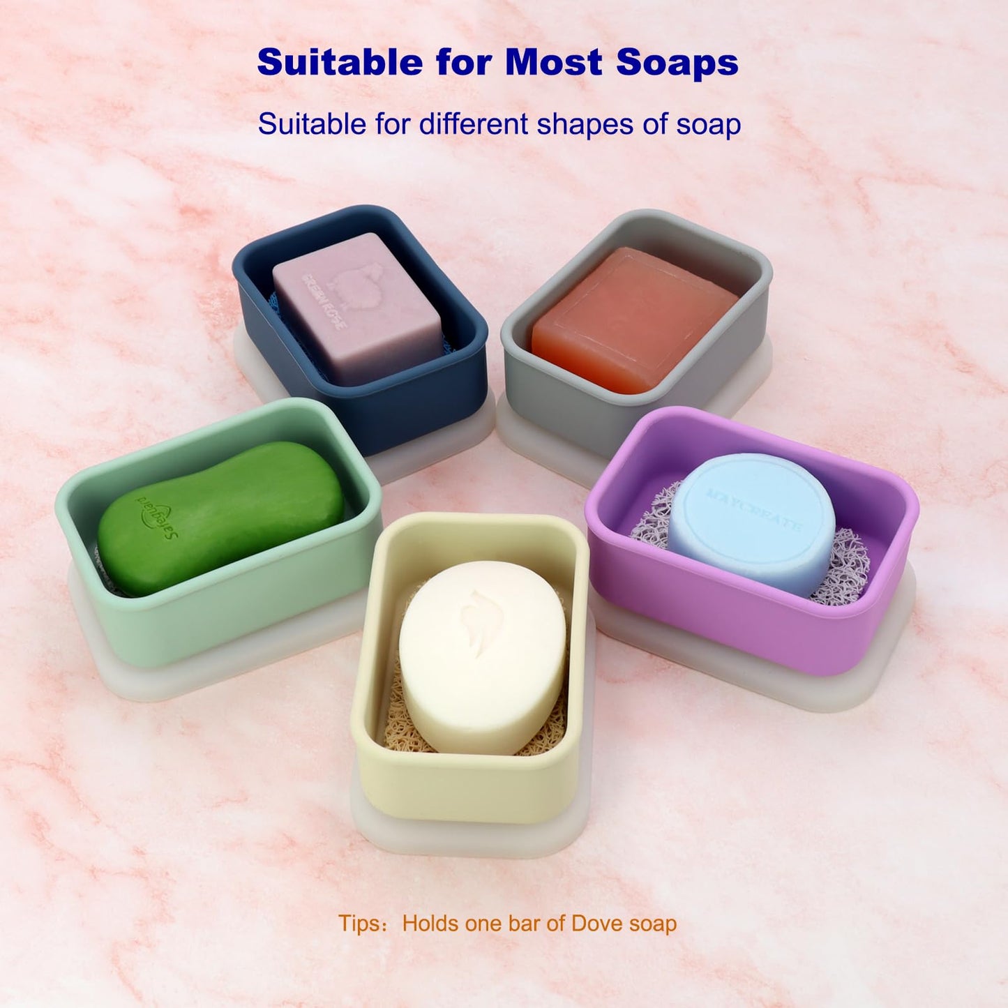 Travel Soap Case, Leak Proof Travel Soap Container, Silicone Soap Box with Drainage Layer, Shatterproof Soap Holder for Travel, Camping, Gym(Off-White, Regular)