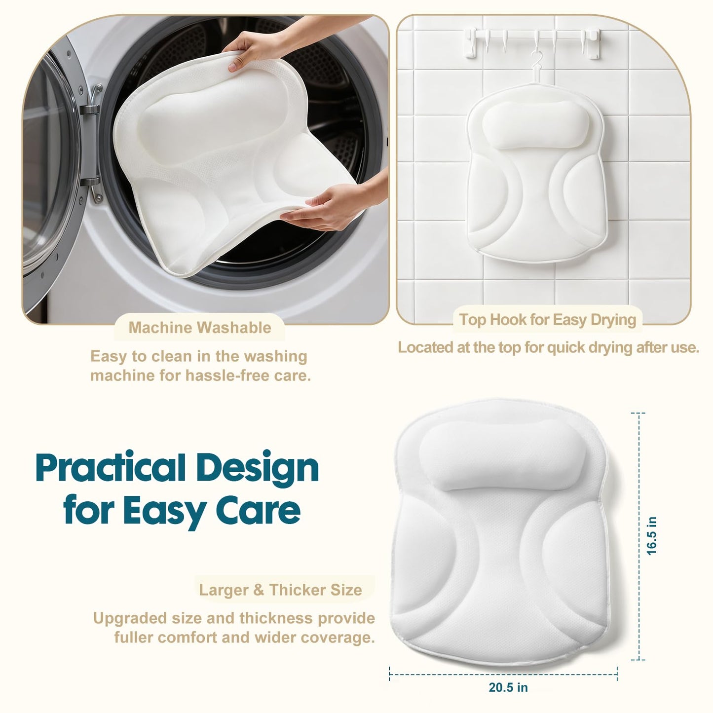 Bath Pillows for Tub, Upgraded 2025 Bathtub Pillow for Head, Neck & Back, Extra Thick Double-Ring Support, Quick-Dry Fabric, Non-Slip Spa Cushion, Ideal Gift