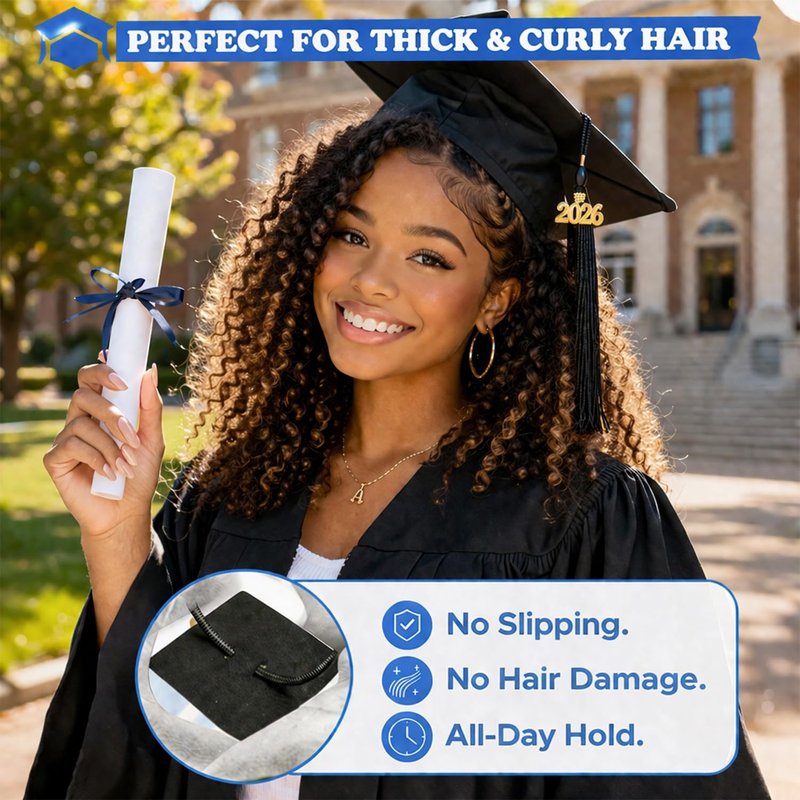 Skiennix Graduation Cap Headband Insert - Anti-Fall Secure Fit for Curly Hair | Non-Slip Accessory for Graduates