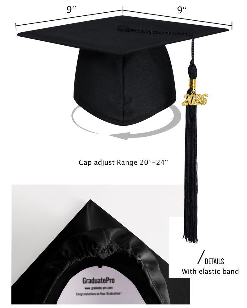 GraduatePro Matte Graduation Cap and Gown 2026 Set Bulk with Tassel for High School & College Black 48