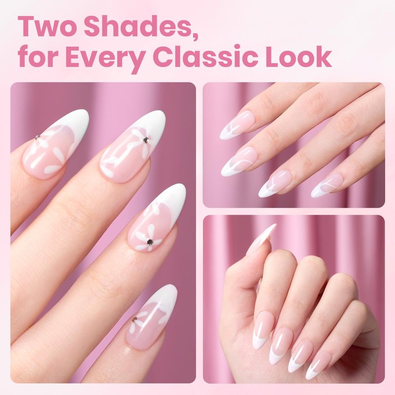 Beetles 2 Colors 10ML HEMA-Free White Pink Gel Nail Kit with U V Light, 6 Pcs Sakura Snow Gel Polish Set French Tips DIY Manicure Kit with Base & Top Coat Soak Off Home Salon Travel Gifts for Women