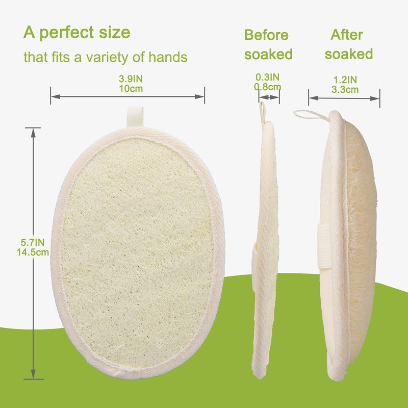 2 Pack Exfoliating Shower Loofah Sponge Pads, Body Scrubber for Men Women Removing Dead Skin, Made with Natural Luffa and Terry Cloth, 5.9x3.7IN Loofahs Mesh Pouf Body Glove for Bath Spa