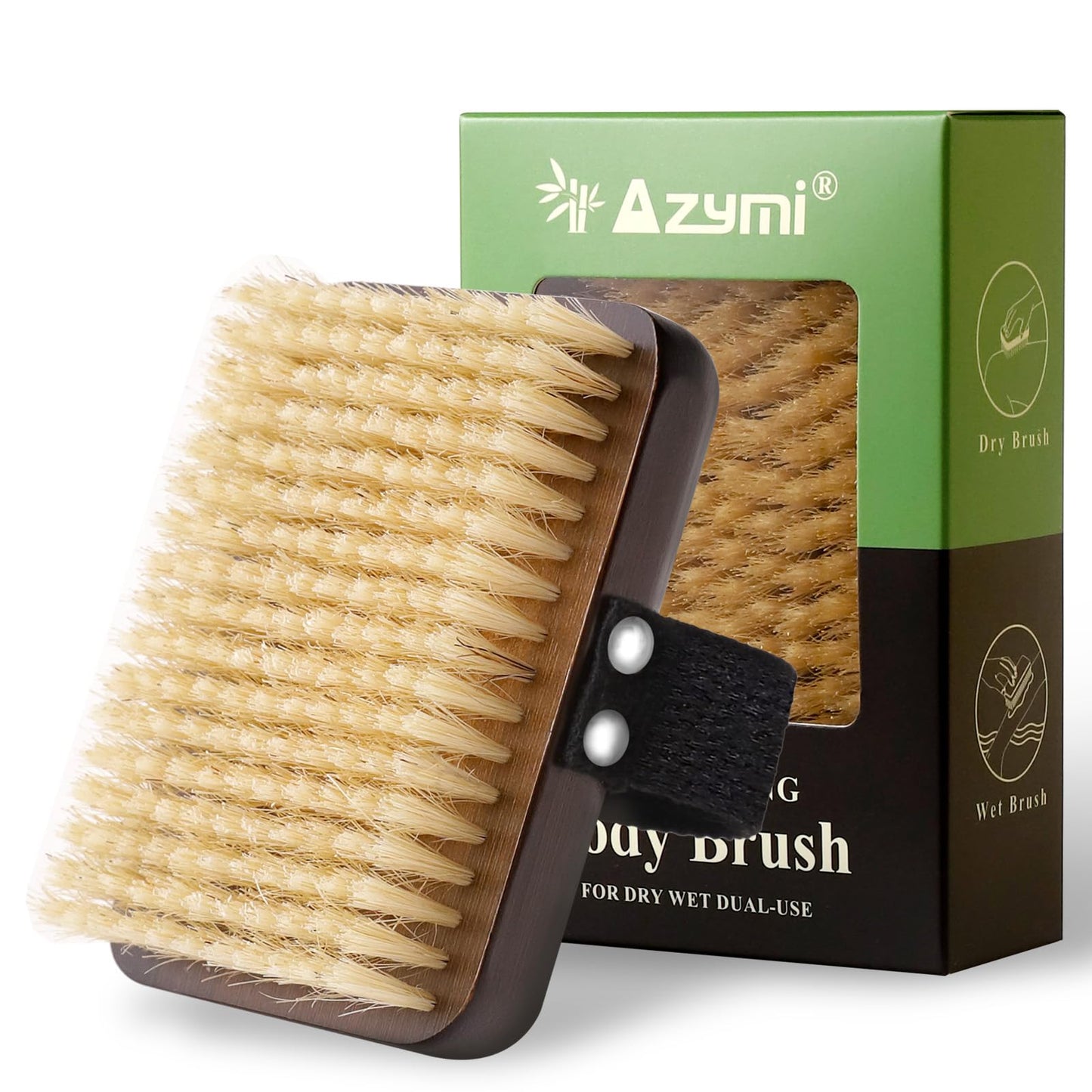 Dry Brushing Body Brush, Azymi Shower Brush for Body Natural Thick Bristles Exfoliates Dead Skin, Detoxifies, Improves Blood Circulation- Spa-Grade Dual Use Dry& Wet Brush 1-Pack