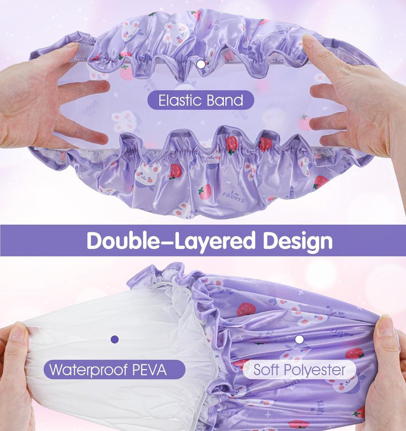 Shower Cap Kids, 3 Pcs 10 Inch Girls Toddler Shower Cap with Waterproof Reusable Double Layers & Elastic Band for Kids, Women, Sleeping, Bath, Travel, Home, (3 Colors)