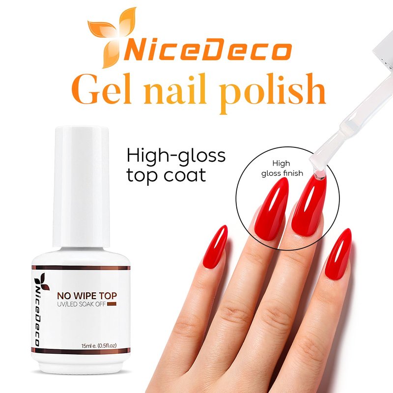 Nicedeco Gel Nail Polish Set - Hema Free No Wipe Top & Base Coat | 2 Pcs, 15ml, Low Odor, Vegan, Long Lasting