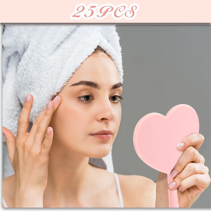 Heart Shaped Handheld Mirror - 50 Pcs Mini Portable Makeup Mirrors | 3.15 x 4.72 Inch Compact Tool for Daily Use