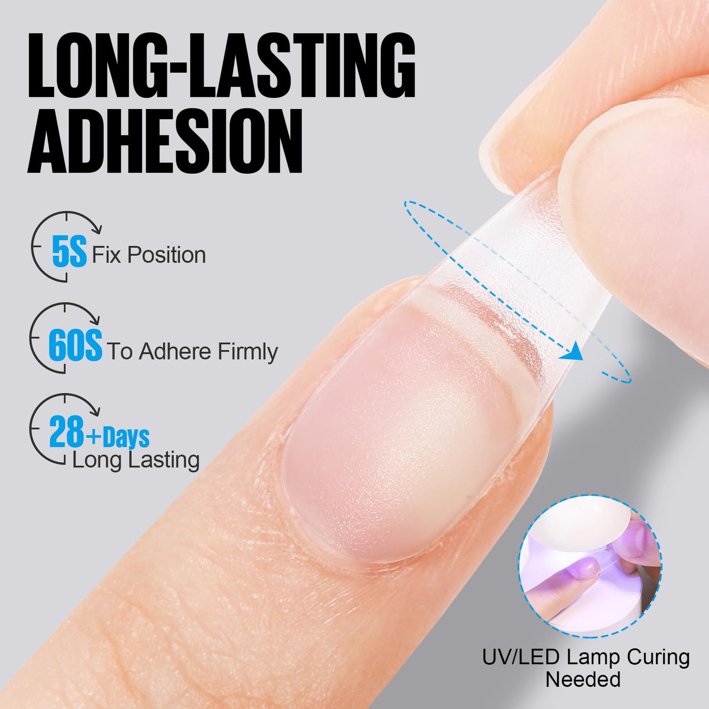 TOMICCA 6 in 1 Brush On Nail Glue for Press Ons 8ml Strong Gel Nail Glue for Nail Tips Lamp Curing Needed UV, DIY Home Salon Use